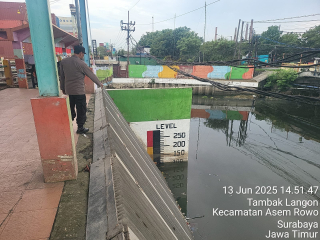 Volume Debit Air Tinggi, Personil Polsek Asemrowo Laksanakan Patroli di Pintu Air Balong II