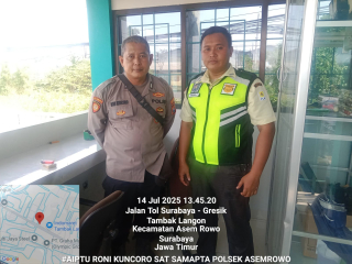 Polsek Asemrowo Laksanakan Patroli di Area PLN Tambak Langon, Sampaikan Pesan Harkamtibmas