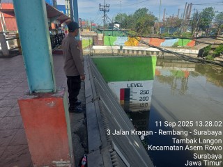 Patroli Polsek Asemrowo Pantau Debit Air Di Pintu Air Balong II