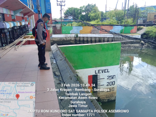 Pemantauan Pintu Air Balong II, Personel Polsek Asemrowo Pastikan Debit Air Stabil dan Wilayah Tetap Aman