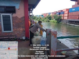 Personil Polsek Asemrowo Laksanakan Patroli Pemantauan Pintu Air Rumah Air Balong II Antisipasi Banjir dan Kerawanan 3C